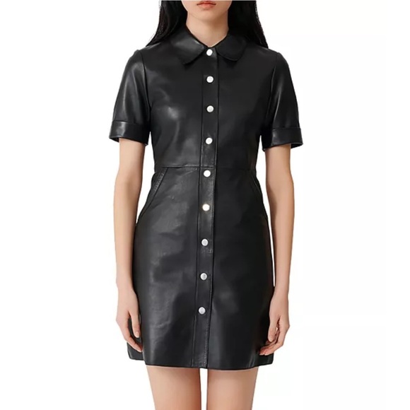 NWT Maje Ripoli Lambskin Leather Mini Dress - Picture 1 of 11